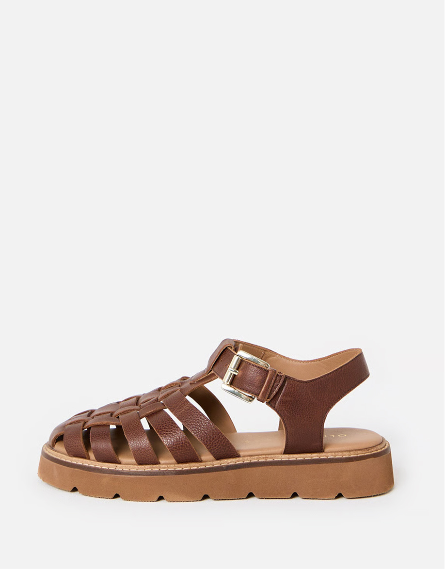 Brown Leather Weave Fisheran Sandals